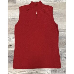 Y2K Mock Neck Tank Top Red Shimmer Christmas Camisole Silk Blend Sz Small